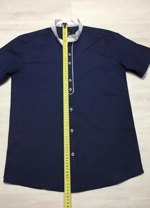 Фірмова чоловіча сорочка стійка брендовий синя чоловіча сорочка стрейч як marks & spencer8 фото