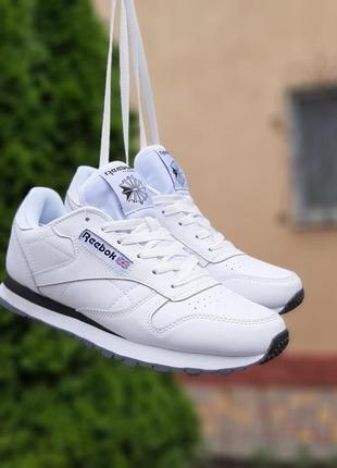 Чоловічі шкіряні біло-чорні кросівки reebok classic🆕кросівки рібок