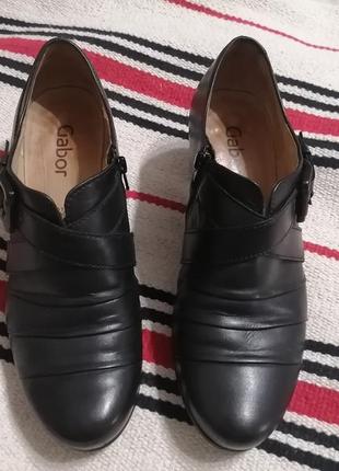 Чёрные кожаные женские демисезонные туфли gabor 36-36.5 р. (3.5)