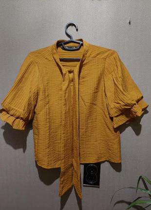 Коротка сорочка-блуза zara з бантом2 фото