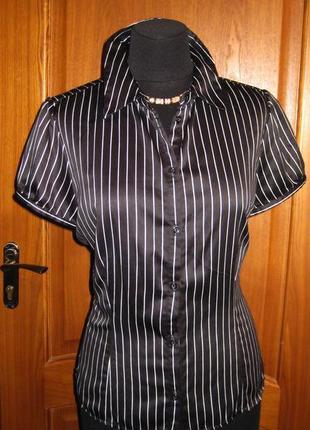 Сорочка чорна в смужку р 38-40 приталена з коротким рукавом1 фото