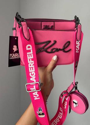 Женская сумка в стиле karl lagerfeld 3 in 1 pink.