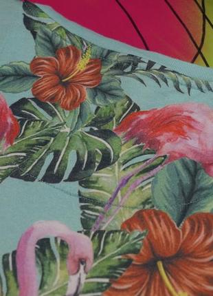 Подовжена футболка тропічний принт листя,квіти,фламінго4 фото