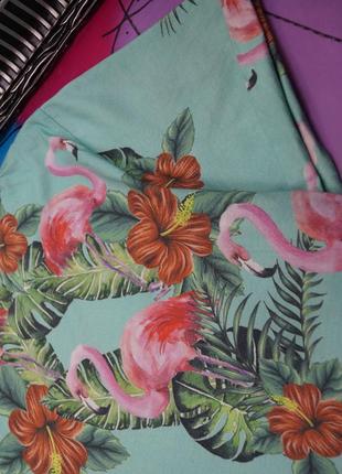 Подовжена футболка тропічний принт листя,квіти,фламінго6 фото