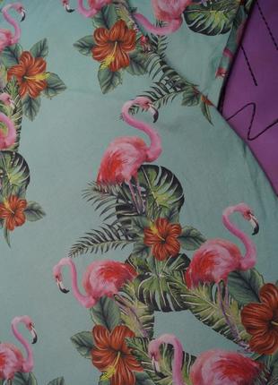 Подовжена футболка тропічний принт листя,квіти,фламінго10 фото