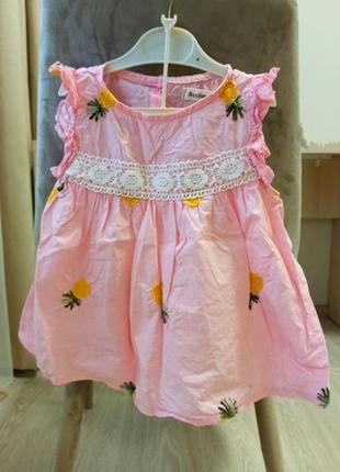 Плаття сарафан сукня літо патье лето розовое рожеве ананаси натуральна бавовна хлопок
