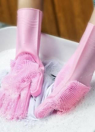 Силіконові рукавички для прибирання та миття посуду універсальні3 фото