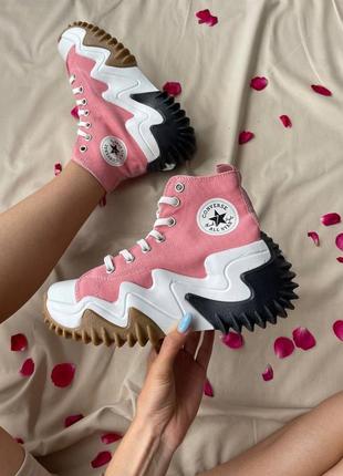 Converse run star motion hi pink масивні жіночі кеди конверс рожеві на високій підошві массивные розовые кеды на высокой подошве7 фото