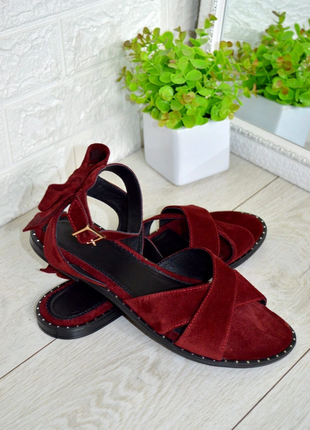 Босоножки бант натур замша замшевые бордовые 36-44р все цвета