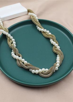 Оригинальное колье бусы ожерелье цепи с жемчугом