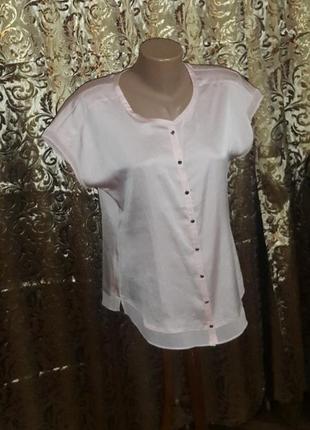 Пудрова шовкова блуза їз вставками шифону