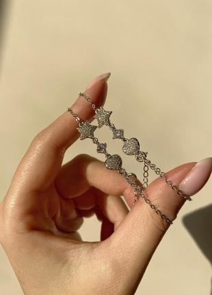 Браслет с сердечком и звездочкой в стразах