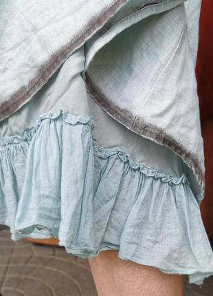 Льняная юбка с шелковой подкладкой рюша в бохо стиле полоска wealth of nations миди трапеция7 фото