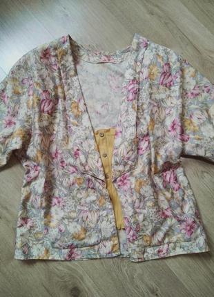 Красивый летний цветочный пиджак жакет в цветы/100% хлопок4 фото