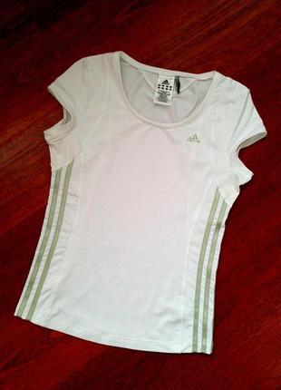 38-40р. белая футболка с оливковыми полосками adidas climacool
