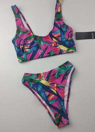 Купальник nasty gal оригинал для высокой девушки uk8 тропический принт