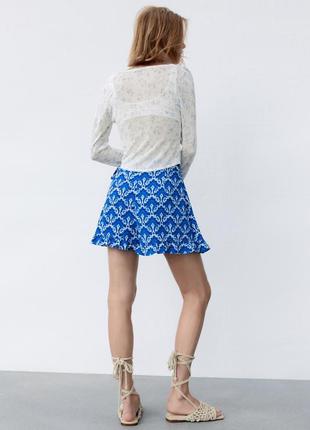 Zara юбка-шорты синие с принтом4 фото