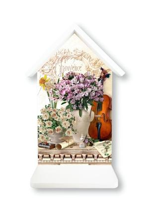 Дерев'яна ключниця-хатка в стилі прованс з скрипка1 фото