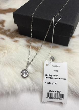 Серебряное колье ожерелье цепь цепочка с большим камнем кулоном кулон подвеска большой камень серебро проба 925 новое с биркой италия