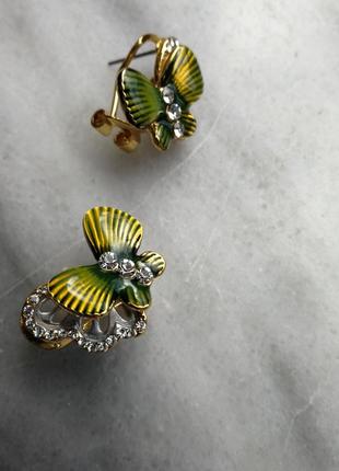Сережки метелики емаль жовті ьа зелені1 фото