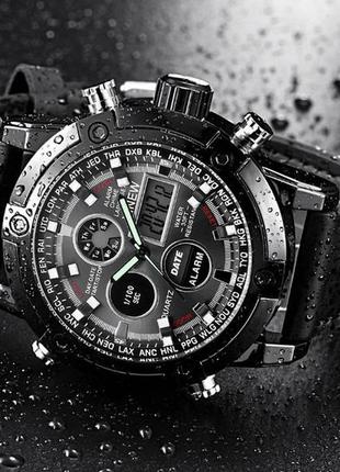 Армейские мужские наручные часы черные, качественные прочные военные часы с подсветкой секундомером3 фото