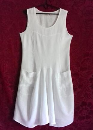100% лён / льняное белое платье / белоснежный льняной сарафан / лляна біла сукня