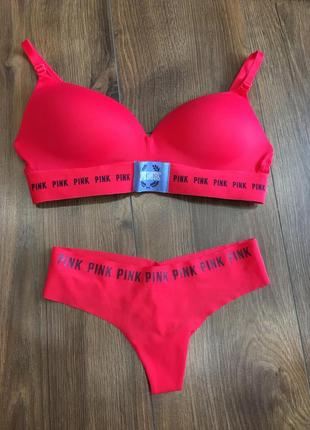 Victoria’s secret pink комплект красный пуш-ап