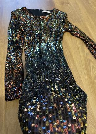 Короткое платье с пайетками медь, блискуча сукня вечірня святкова mango. новый год 2022