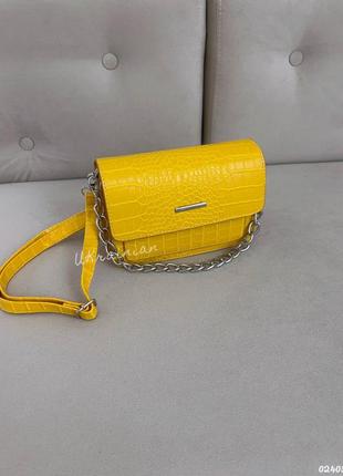 Сумочка на ланцюжку жовта, женский клатч небольшая сумка желтая3 фото