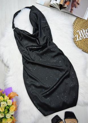 Плаття чорне з глітером сукня атласна білизняний стиль
