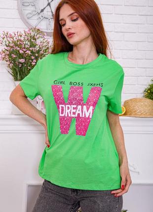 Жіноча салатова футболка з принтом женская салатовая футболка с принтом