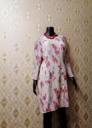 Фирменное платье в цветочный принт шёлк #131