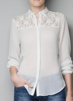 Шифонова блуза з мереживом3 фото