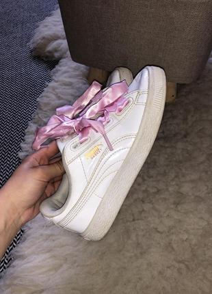 Puma basket кроссовки кеды на девочку атласные шнурки оригинал лакированные лак