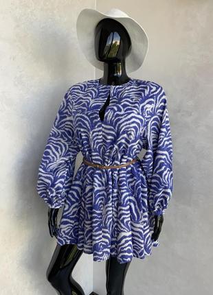 H&m повітряне яскраве бавовняне плаття з пишними рукавами в морському стилі