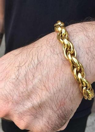 Массивная цепь браслет нержавеющая сталь цвет золото l-22.5см ширина 12мм