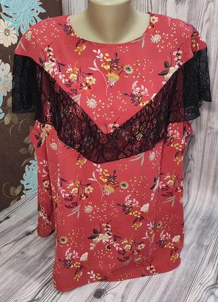 Літня жіноча блуза яскрава футболка з рюшею р. 54-56 capsule