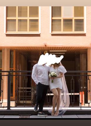 Весільну/коктейльне плаття з пайеткамм і об'ємними рукавами2 фото