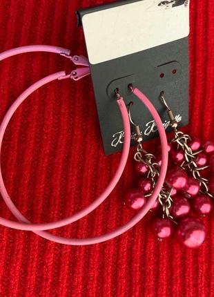 Набір сережок, сережки кільця рожеві, розовые серьги, длинные серьги, серьги кольца.