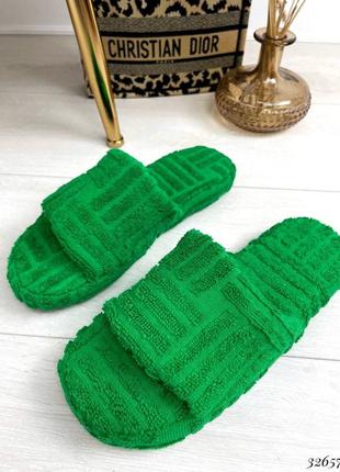 Тапочки меховые зелёные текстиль