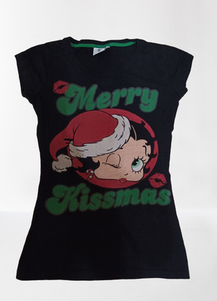 Футболка неформальная rock merry kissmas betty boop рок байкерская ( фабричные дырки и потертости)