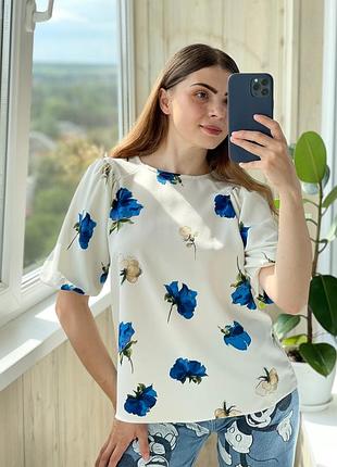 Красивая молочная блуза с рукавами фонариками 1+1=3