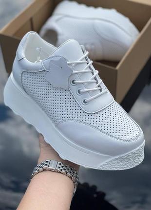 Кроссовки кеды натуральная кожа белый перфорация 3590