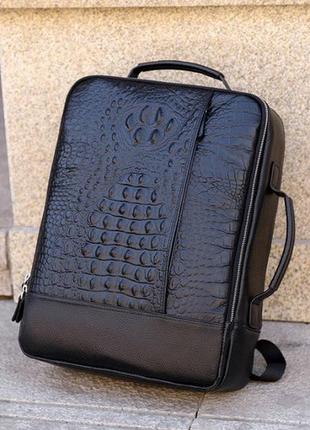 Великий чоловічий міської шкіряний рюкзак сумка рептилія, ранець натуральна шкіра під рептилію сумка-рюкзак1 фото