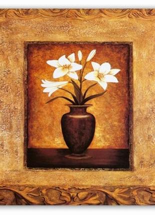 Цветы белые лилии вазон / картина 15x15x1 см