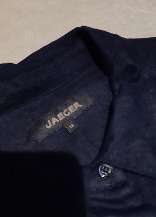 Льняна темно синя сорочка регульований рукав 3/4 jaeger р.12/145 фото