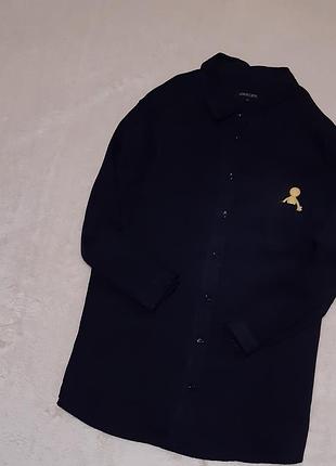 Льняна темно синя сорочка регульований рукав 3/4 jaeger р. 12/14