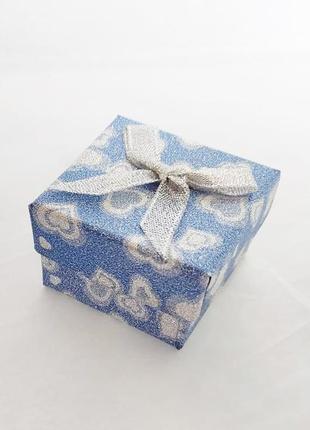 Коробка подарочная с бантиком сердечки голубая 5 см х 5 см /  5x5 см