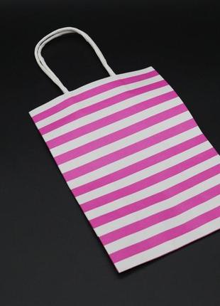 Крафт пакеты полоса. цвет розовый. 15х8х21см /