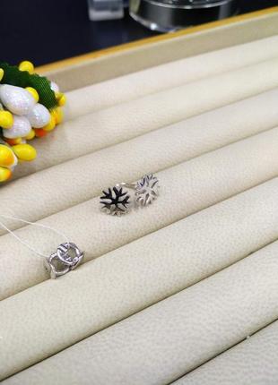 Срібні сережки гвоздики пусети стильні модні сніжинки 925 застібка закрутка